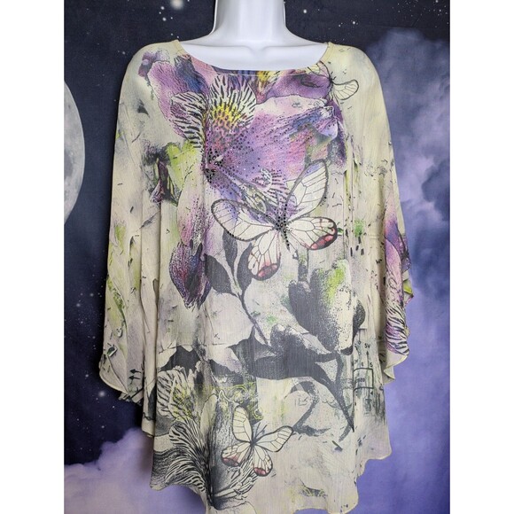 Abstract Butterfly Floral Poncho Top Size Small Artistic Festival Fairy Ethereal - Picture 9 of 9